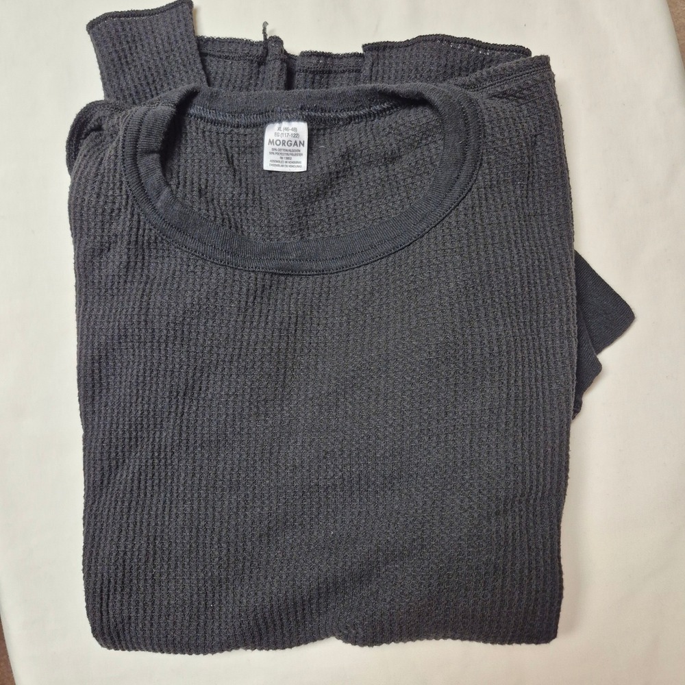 Morgan Mens XL Charcoal Gray Waffle Knit Thermal Long Sleeve Crew Neck Shirt